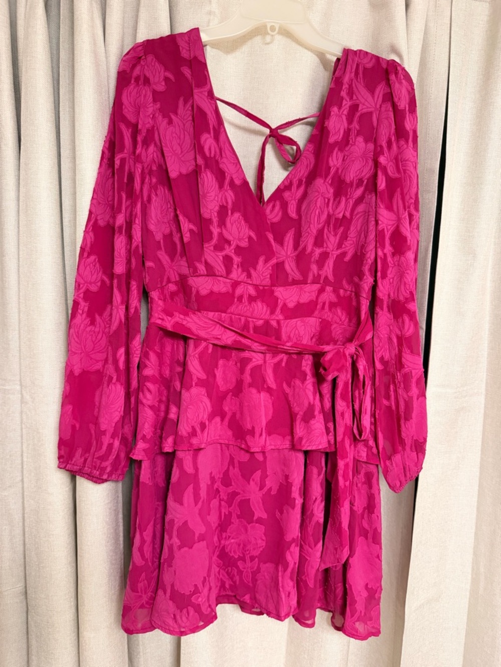 Band of the Free - Fuchsia Floral V-Neck Tiered Long Sleeve Dress